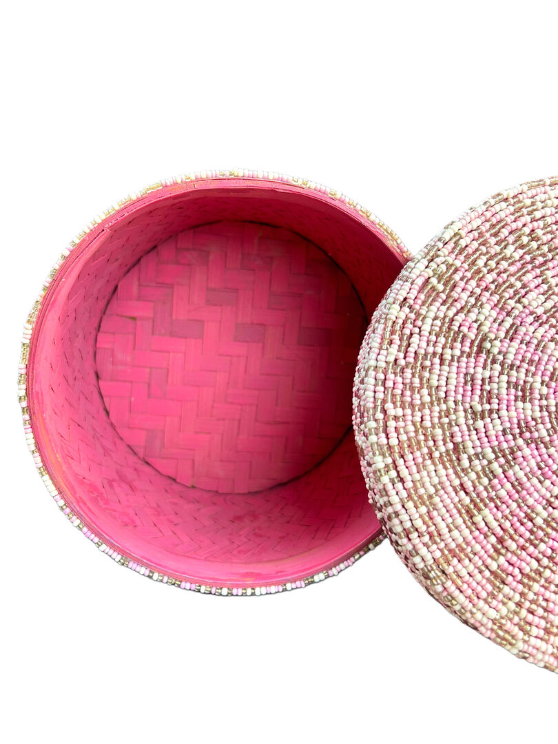 Hộp Tre Đính Cườm Hồng Trắng - Hình ảnh 5