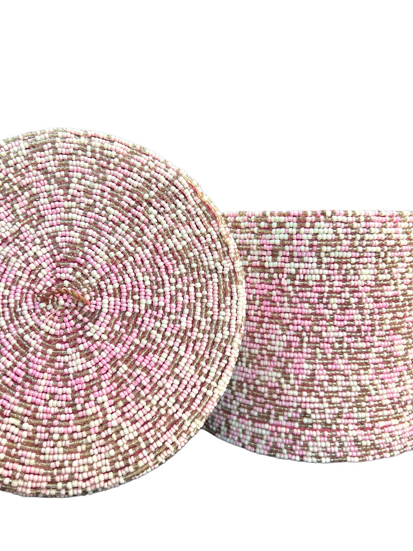 Hộp Tre Đính Cườm Hồng Trắng - Hình ảnh 2