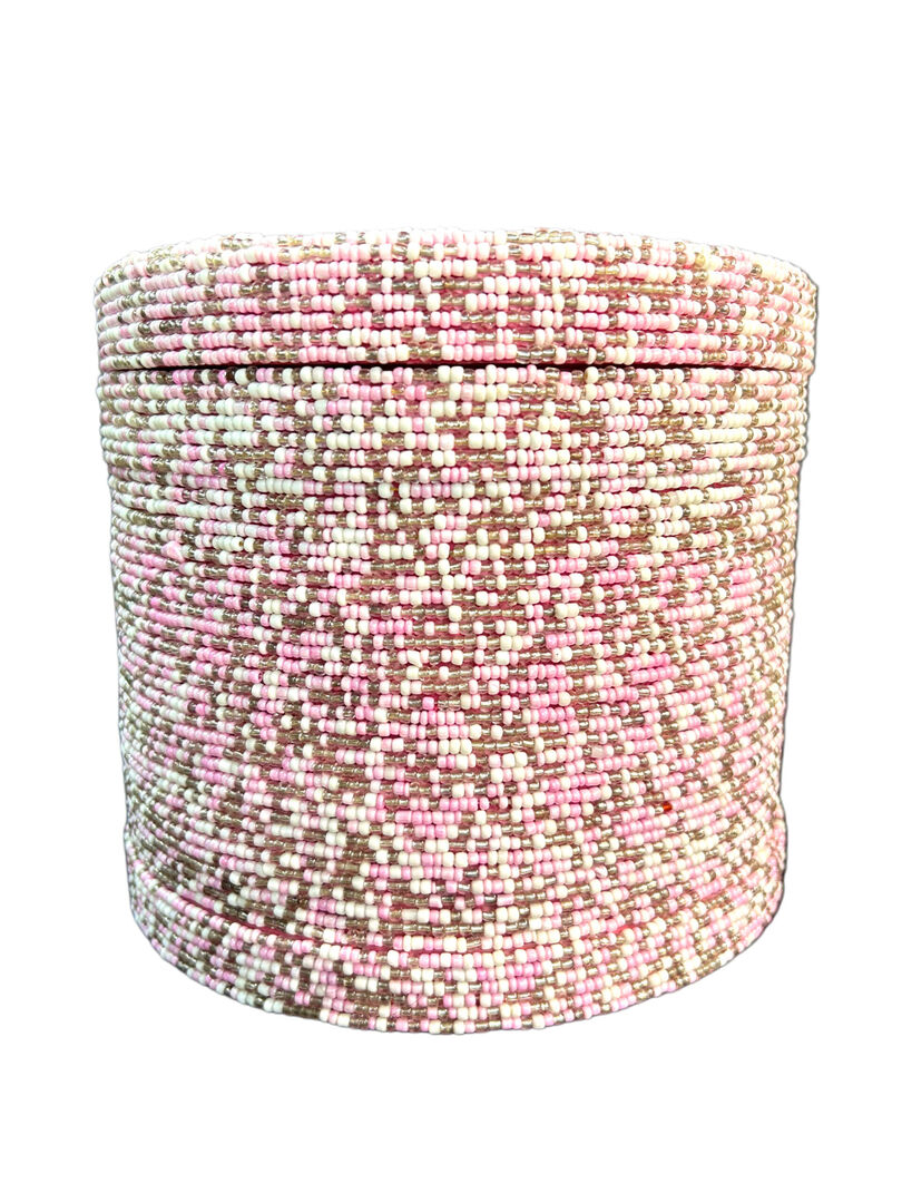 Hộp Tre Đính Cườm Hồng Trắng