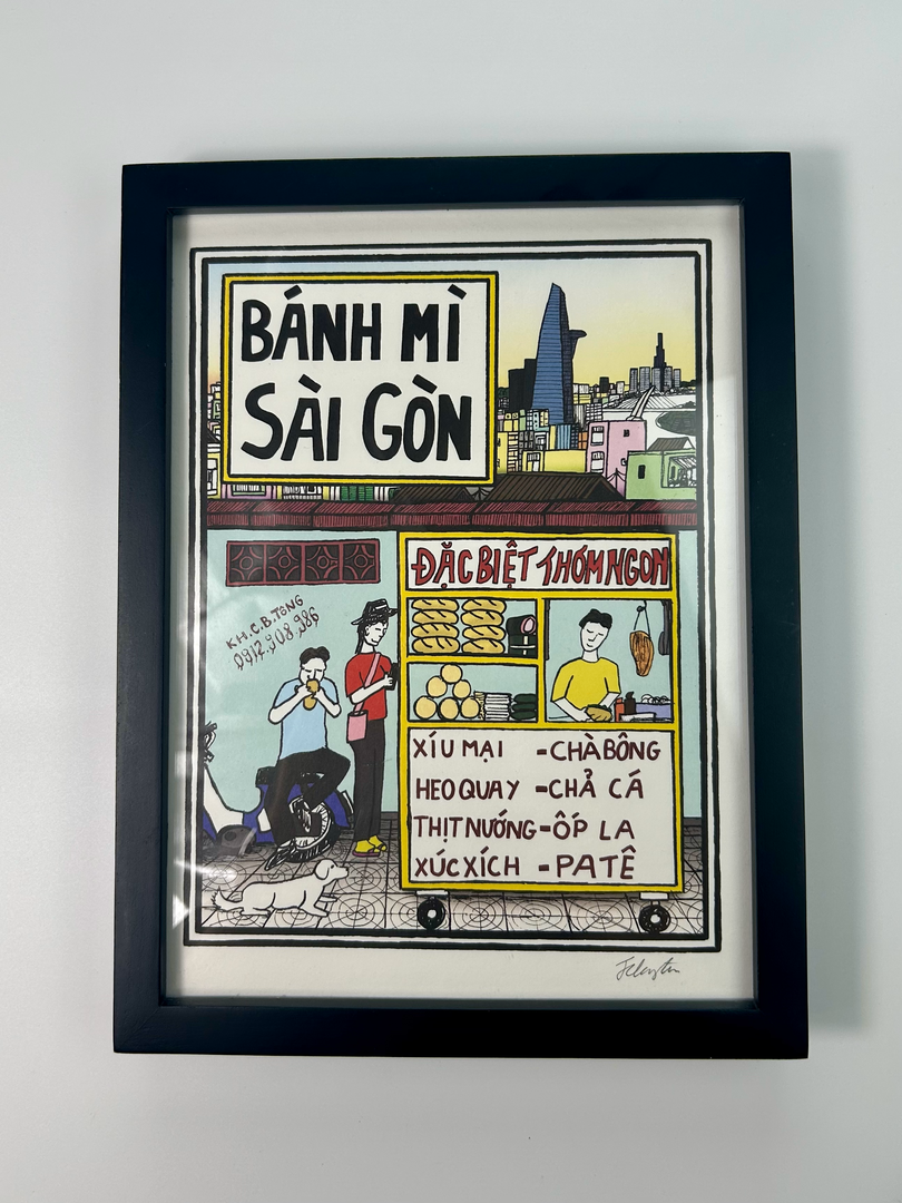 Tranh Wood cut Bánh mì Sài Gòn (có khung)
